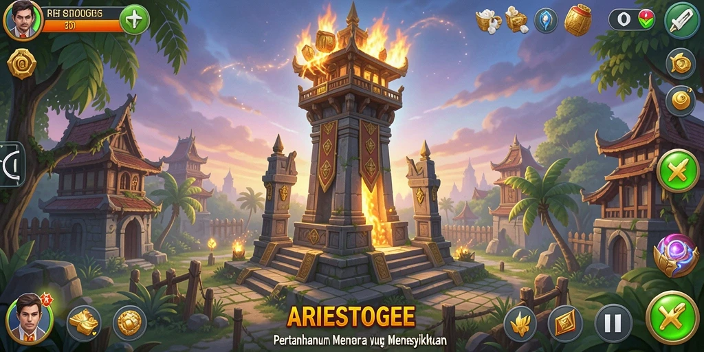 Tampilan menara dan aksi defensif di ARIESTOGEL.