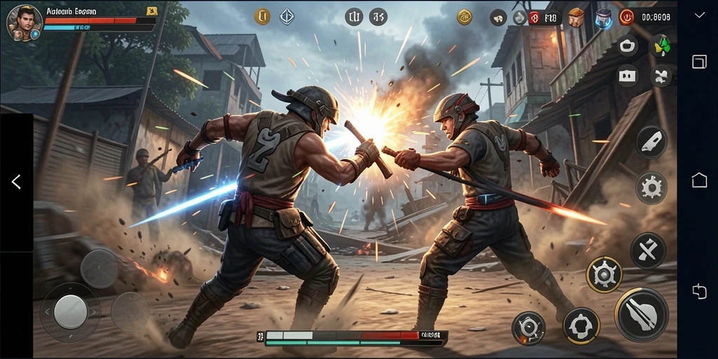 Gameplay F08 dengan aksi pertarungan yang seru dan mendebarkan.