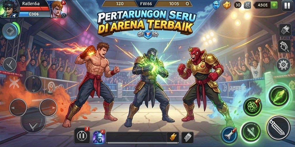 Tangkapan layar utama FW66 menampilkan pertarungan epik di arena.