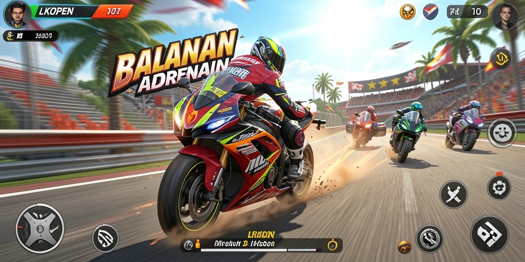 Tampilan menarik dari gameplay balapan motor LKOPEN