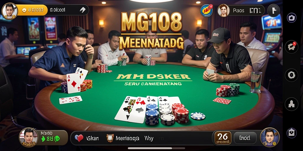 Screenshot gameplay MG108 menampilkan aksi seru permainan Poker.