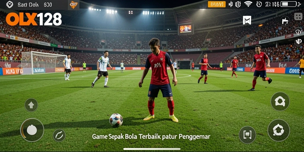 Tampilan screenshot OLX128 menampilkan aksi seru pertandingan sepak bola.
