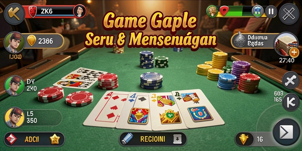 Screenshot ZK6 menampilkan permainan Gaple yang menarik dan interaktif.